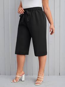 SHEIN LUNE Pantalones capri con cordón delantero con bolsillo oblicuo - Negro - Ver 4