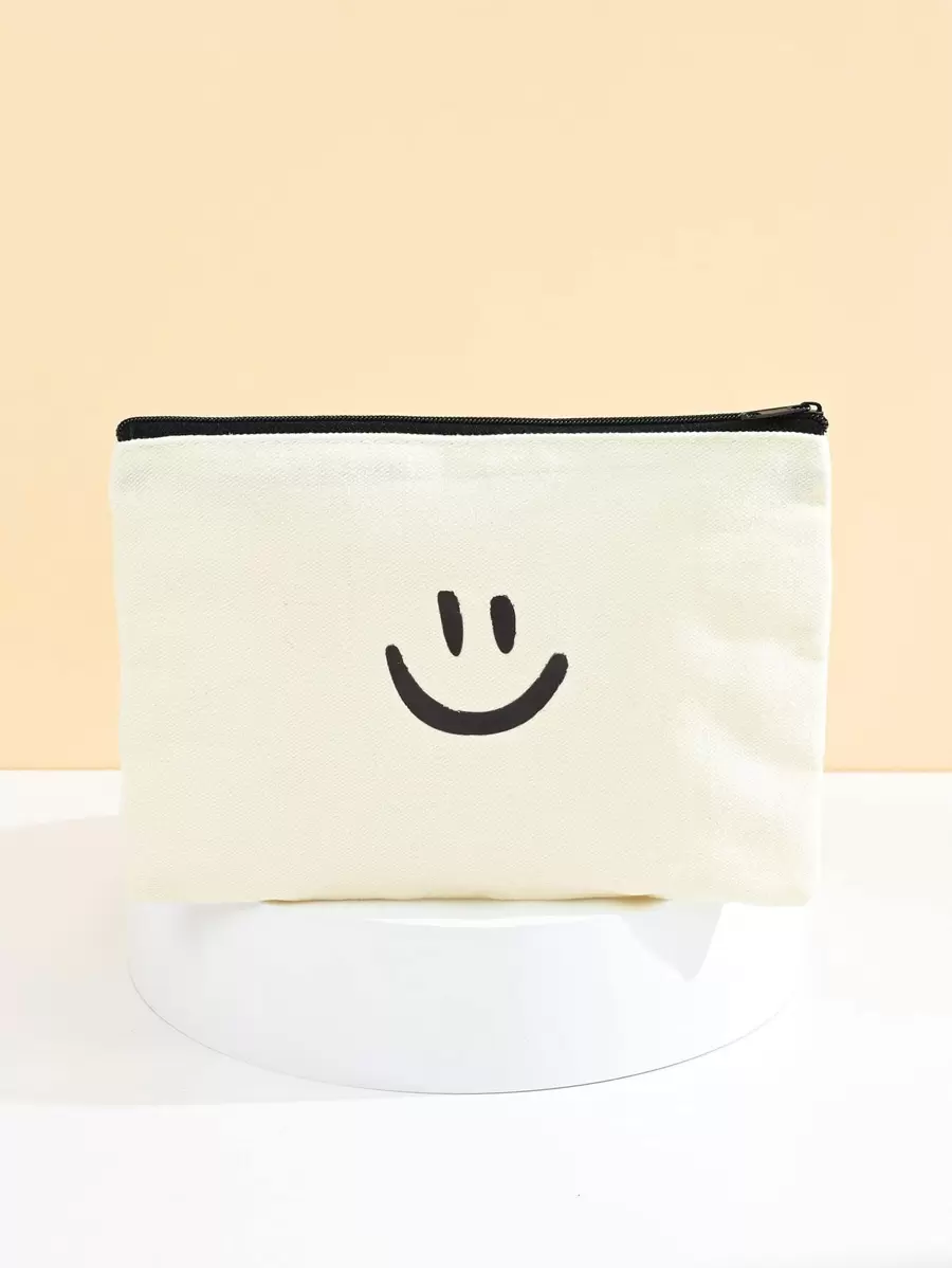 2 件时尚简约帆布拉链化妆包，适用于化妆品、护肤品和美容工具、旅行收纳包 - 米色 - 查看 1