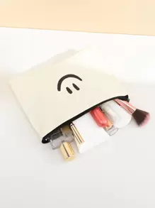 2 件时尚简约帆布拉链化妆包，适用于化妆品、护肤品和美容工具、旅行收纳包 - 米色 - 查看 3