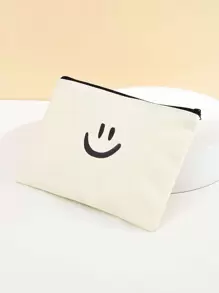 2 件时尚简约帆布拉链化妆包，适用于化妆品、护肤品和美容工具、旅行收纳包 - 米色 - 查看 2