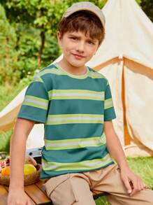 SHEIN Boys Striped Print Tee - Multicolor - View 1