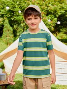 SHEIN Boys Striped Print Tee - Multicolor - View 5