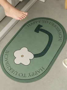 1pc Floral & Slogan Graphic Anti-slip Bath Rug - Multicolor - View 1