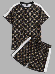Manfinity ModaGents Men Letter Graphic Contrast Side Seam Short Sleeve Tee & Shorts, Vintage