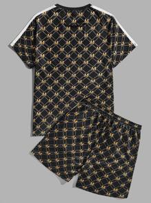 Manfinity ModaGents Men Letter Graphic Contrast Side Seam Short Sleeve Tee & Shorts, Vintage