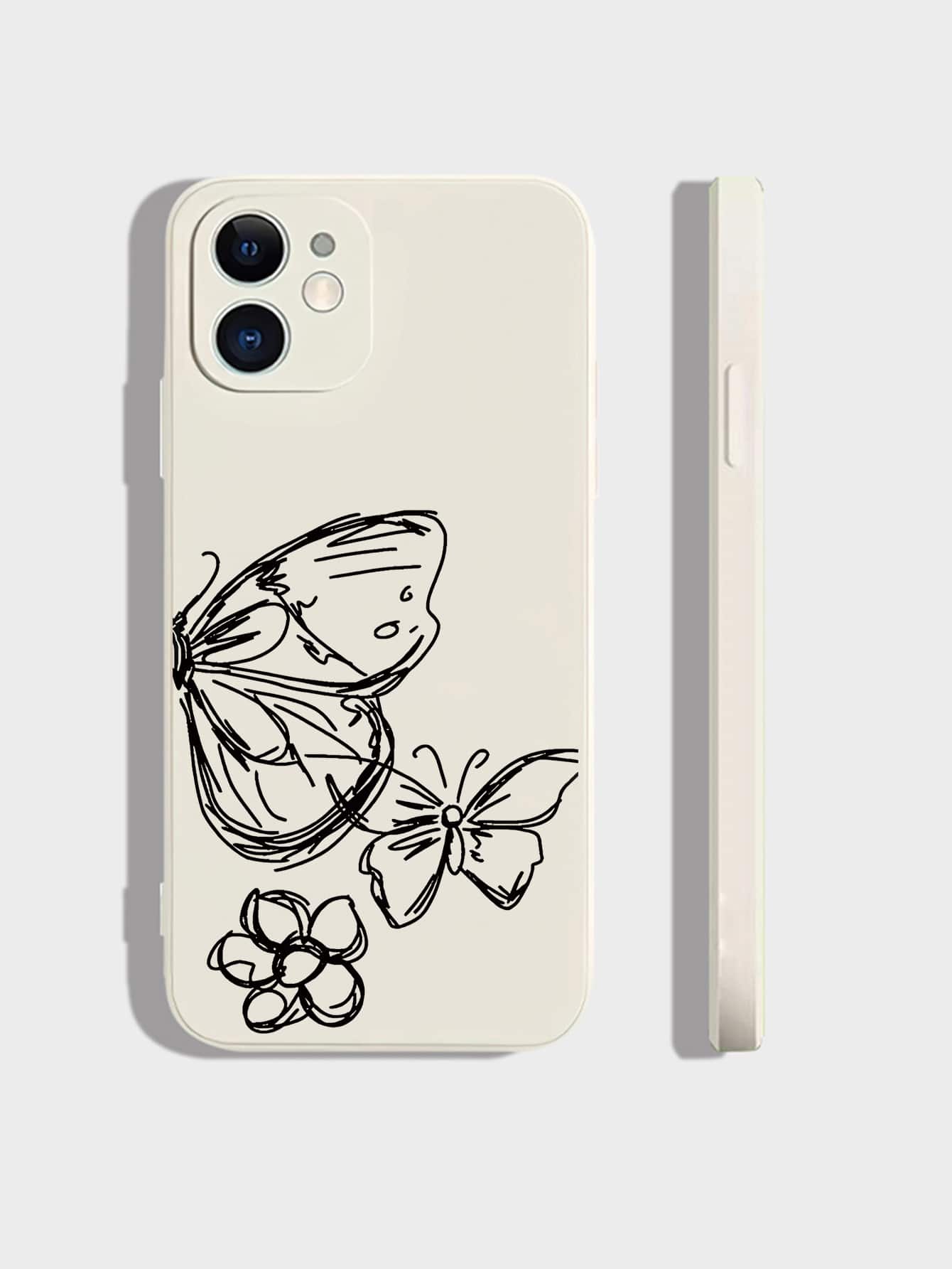 Butterfly Pattern Phone Case - Beige - View 1