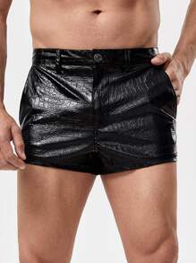 Manfinity RebelGame Men Crocodile Embossed PU Leather Shorts - Black - View 1