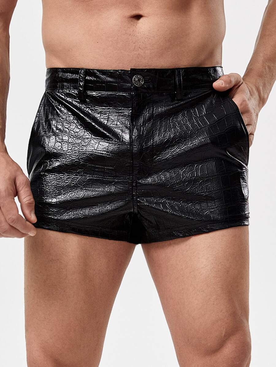 Manfinity RebelGame Men Crocodile Embossed PU Leather Shorts - Black - View 1