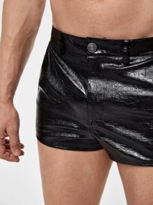 Manfinity RebelGame Men Crocodile Embossed PU Leather Shorts - Black - View 4
