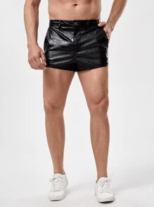 Manfinity RebelGame Men Crocodile Embossed PU Leather Shorts - Black - View 5