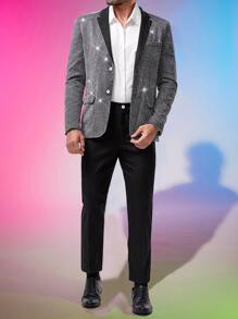 Manfinity Men Contrast Panel Lapel Neck Blazer & Trousers - Multicolor - View 5