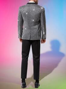 Manfinity Men Contrast Panel Lapel Neck Blazer & Trousers - Multicolor - View 2