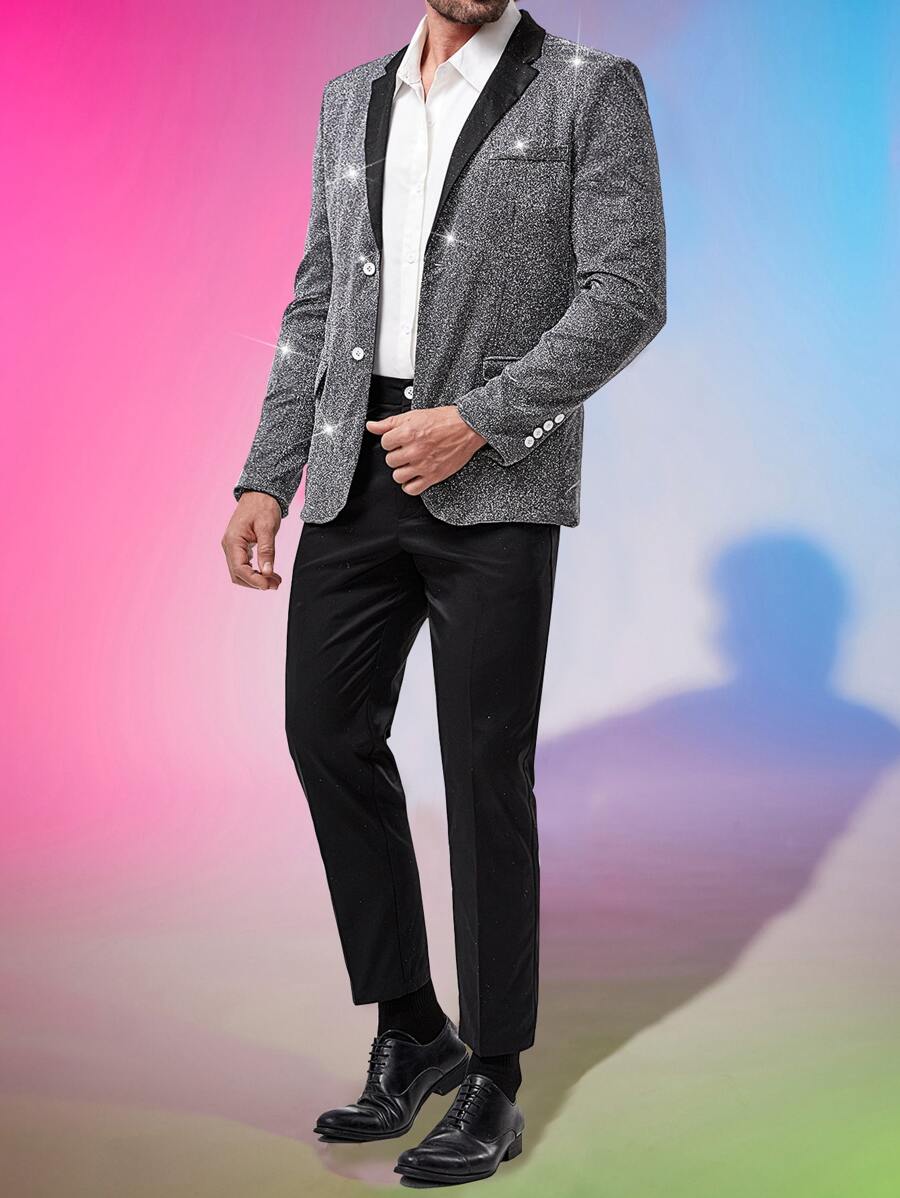 Manfinity Men Contrast Panel Lapel Neck Blazer & Trousers - Multicolor - View 1