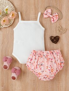 Bebé Body de tirantes fruncido & Shorts bajo a capas & Accesorio Diadema - Multicolor - Ver 2