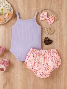 Bebé Body de tirantes fruncido & Shorts bajo a capas con banda cabeza - Multicolor - Ver 2