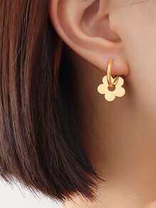 1 par de pendientes de flor de 5 pétalos de acero inoxidable de lujo, regalo para días festivos