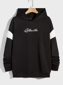 Manfinity Men Letter Graphic Contrast Panel Hoodie - Black - View 1