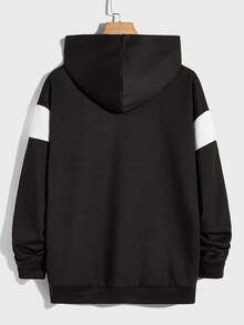 Manfinity Men Letter Graphic Contrast Panel Hoodie - Black - View 2