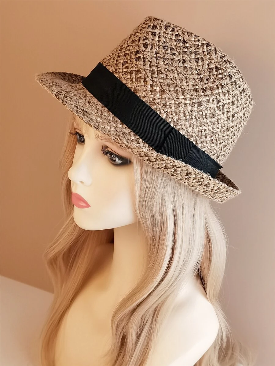 Hollow Out Contrast Tape Decor Hat - Coffee Brown - View 1