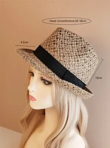 Hollow Out Contrast Tape Decor Hat - Coffee Brown - View 3
