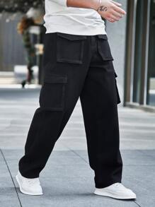 Manfinity Men Flap Pocket Side Cargo Jeans - Black - View 1