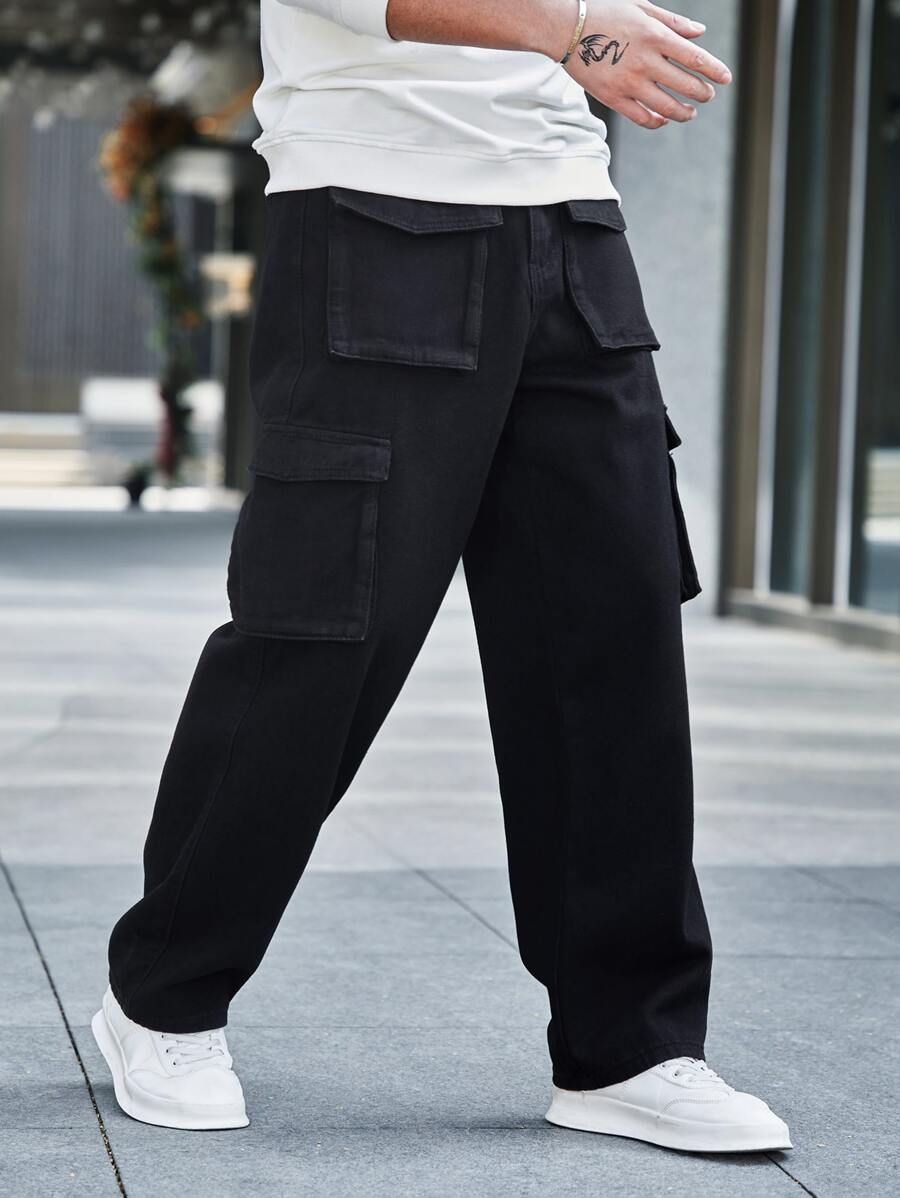 Manfinity Men Flap Pocket Side Cargo Jeans - Black - View 1