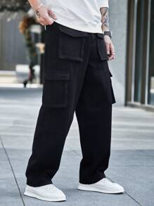 Manfinity Men Flap Pocket Side Cargo Jeans - Black - View 3