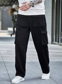 Manfinity Men Flap Pocket Side Cargo Jeans - Black - View 5