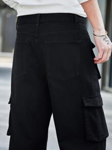 Manfinity Men Flap Pocket Side Cargo Jeans - Black - View 6