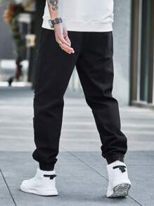 Manfinity Homme Men Cotton Ripped Drawstring Waist Jogger Frayed Jeans Plain Slim Fit Long Ripped Plain Black Cargo Jeans, For Husband, Boyfriend Gifts Going Out Hang Out Commute National Park Street, Grunge - Black - View 2