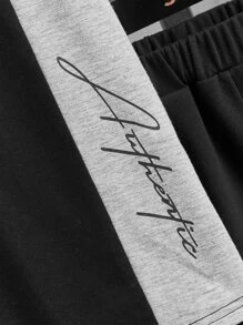 SHEIN Boys Letter Graphic Two Tone Tee & Shorts - Black - View 4