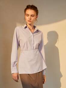 素色前紐扣襯衫 - 紫丁香色 - 查看 4
