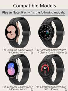 1pc Silicone Plain Watchband Compatible With Samsung Galaxy Watch - Black - View 3