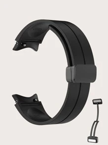 1pc Silicone Plain Watchband Compatible With Samsung Galaxy Watch - Black - View 4