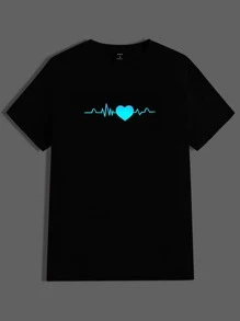Manfinity Men Reflective Heart Print Tee - Black - View 1