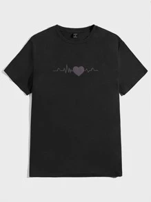 Manfinity Men Reflective Heart Print Tee - Black - View 3