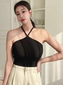 DAZY Top Halter Descubierto Con Tirantes Cruzados Y Sólido