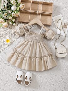 Bebé Vestido de hombros descubiertos bajo con fruncido - Albaricoque - Ver 1