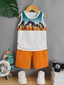 SHEIN 男孩熱帶印花背心和短褲 - 彩色 - 查看 1