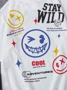 SHEIN 男孩卡通和標語圖案T恤