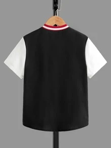 SHEIN 男孩卡通臉和標語圖案棒球領襯衫