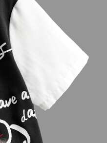 SHEIN 男孩卡通臉和標語圖案棒球領襯衫