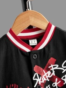 SHEIN 男孩卡通臉和標語圖案棒球領襯衫