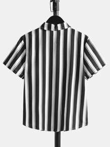 SHEIN Boys Vertical Striped Button Up Shirt - Black and White - View 2
