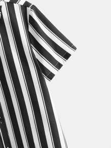 SHEIN Boys Vertical Striped Button Up Shirt - Black and White - View 3