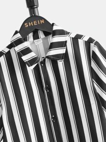 SHEIN Boys Vertical Striped Button Up Shirt - Black and White - View 4