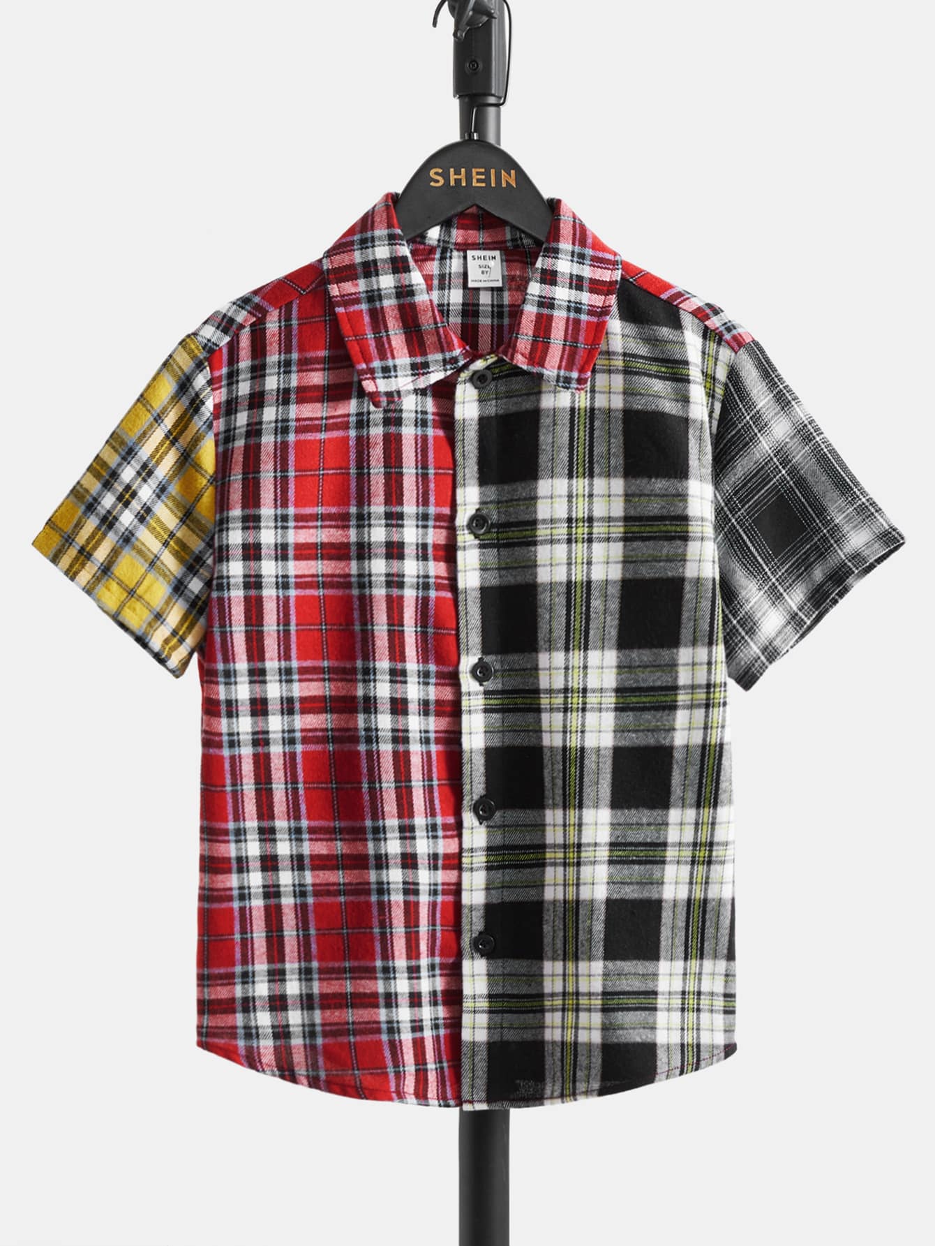 SHEIN Boys Plaid Print Colourblock Shirt - Multicolor - View 1