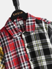 SHEIN Boys Plaid Print Colourblock Shirt - Multicolor - View 3