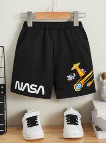 SHEIN 小男童字母和卡通圖案短褲