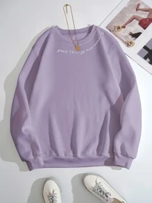 SHEIN EZwear Slogan Embroidery Thermal Lined Sweatshirt - Mauve Purple - View 1